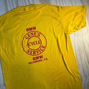 Vintage Jerzees BMW Genes Cycle Service Richmond VA Yellow Pocket T-Shirt L